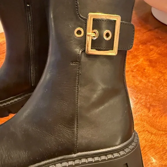 Steve Madden Sameera Black Leather Festival Platform Lug Sole Moto Boots Size 8 - Picture 11 of 15